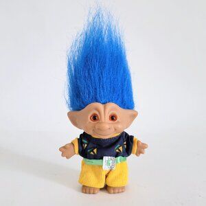 Vintage Ace Treasure Troll Doll Blue Hair Red Wishstone with Outfit Toy 1990s